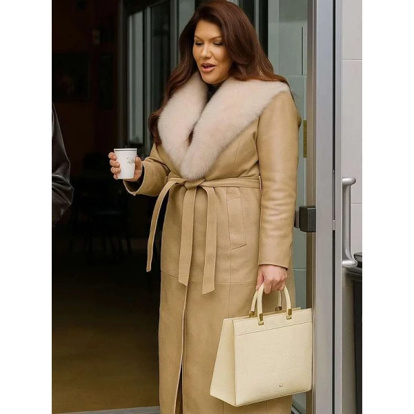 Emily Simpson Beige Leather Trench Coat