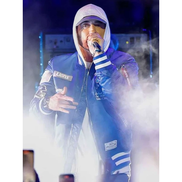 Eminem Lions Halftime Show Blue Bomber Jacket