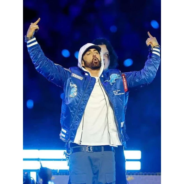 Eminem Lions Halftime Show Blue Bomber Jacket