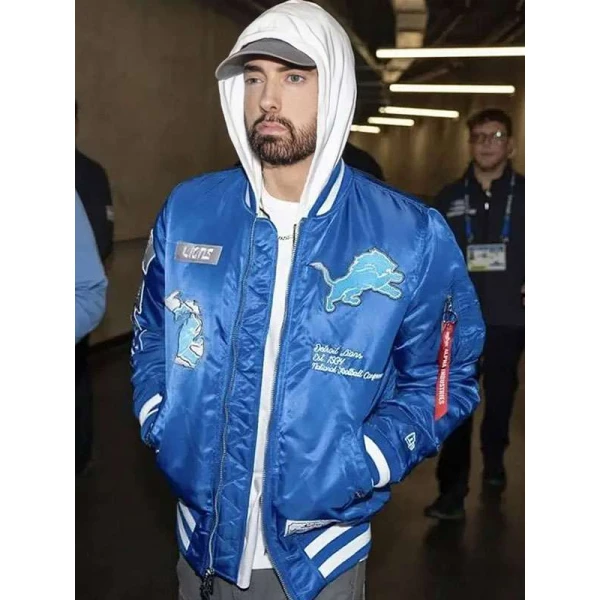 Eminem Lions Halftime Show Blue Bomber Jacket
