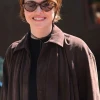Emma Stone Bugonia Brown Suede Shirt