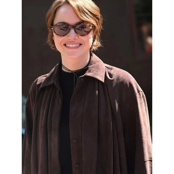 Emma Stone Bugonia Brown Suede Shirt