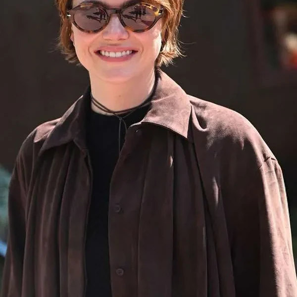 Emma Stone Bugonia Brown Suede Shirt Emma Stone Bugonia Brown Suede Shirt