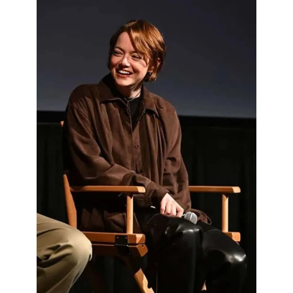 Emma Stone Bugonia Brown Suede Shirt