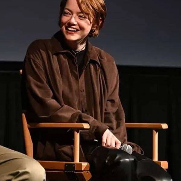 Emma Stone Bugonia Brown Suede Shirt Emma Stone Bugonia Brown Suede Shirt