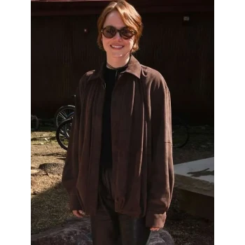 Emma Stone Bugonia Brown Suede Shirt