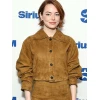 Emma Stone Bugonia Press Tour Brown Suede Jacket