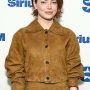 Emma Stone Bugonia Press Tour Brown Suede Jacket