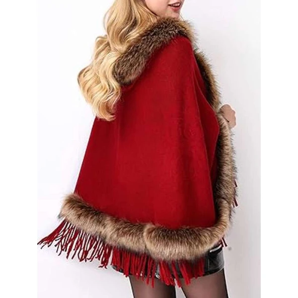 Faux Fur Shawl Hooded Cape Wrap