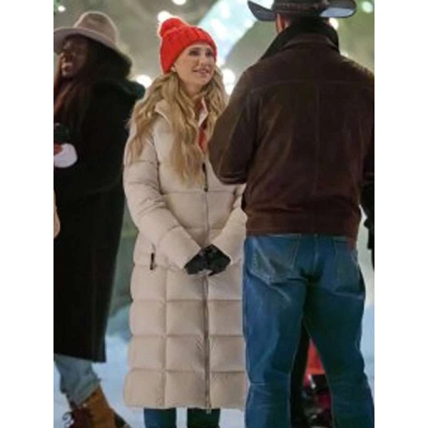 Fiona Gubelmann A Royal Montana Christmas White Puffer Coat