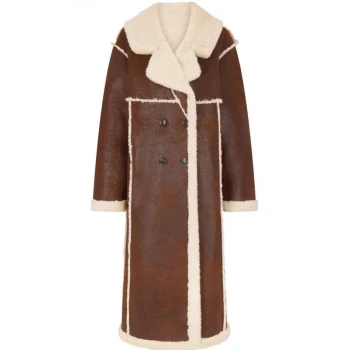 Gigi Hadid NYC 2025 Shearling Brown Leather Coat