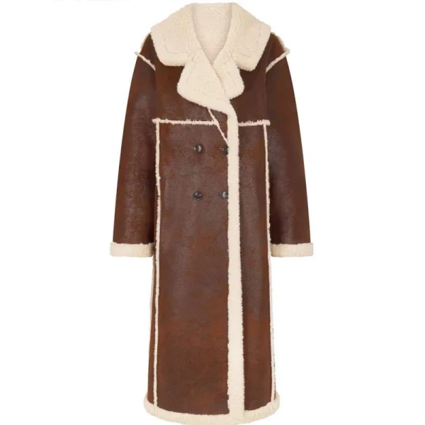 Gigi Hadid NYC 2025 Shearling Brown Leather Coat