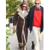 Gigi Hadid NYC 2025 Shearling Brown Leather Coat
