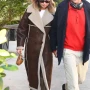 Gigi Hadid NYC 2025 Shearling Brown Leather Coat