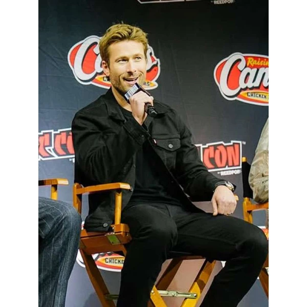 Glen Powell The Running Man 2025 Black Denim Jacket