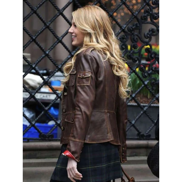 Gossip Girl Blake Lively Brown Leather Jacket