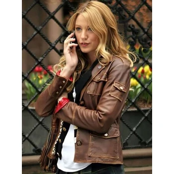 Gossip Girl Blake Lively Brown Leather Jacket