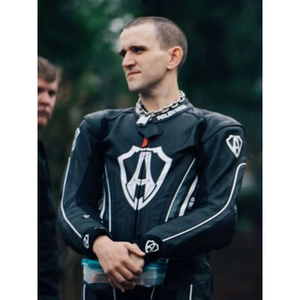 Harry Melling Pillion Black Racing Leather Jacket