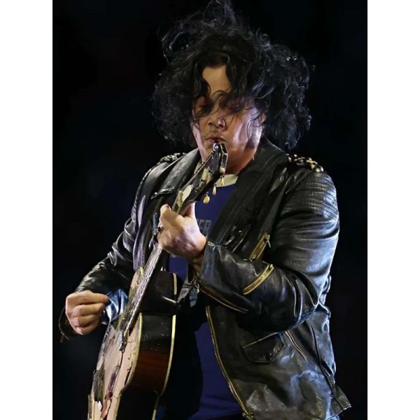 Jack White Halftime Show Black Leather Jacket