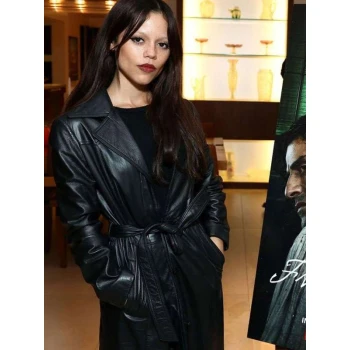Jenna Ortega Frankenstein Screening Black Leather Coat