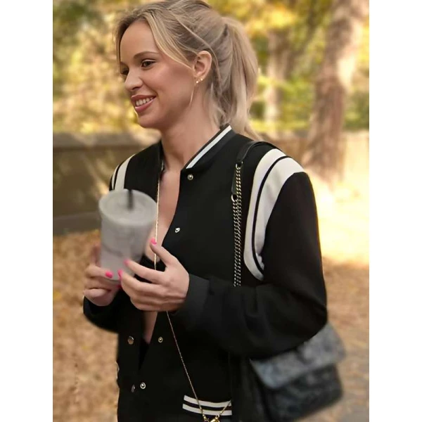 Jessica Taylor Owning Manhattan Black Varsity Jacket