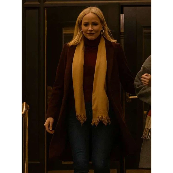 Jessy Schram A Suite Holiday Romance Maroon Wool Coat