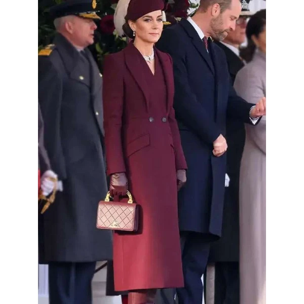 Kate Middleton Burgundy Wool Coat