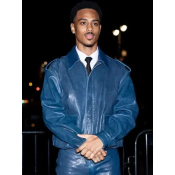 Keith Powers CFDA 2025 Blue Leather Jacket