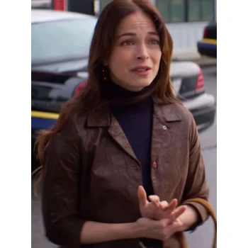 Kristin Kreuk Murder in a Small Town S02 Brown Leather Jacket