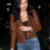 Kylie Jenner Brown Leather Biker Jacket