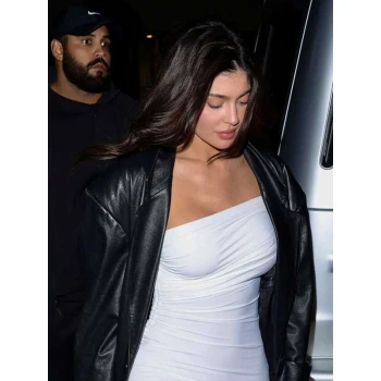 Kylie Jenner Los Angeles 2024 Black Leather Coat