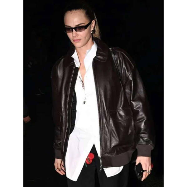 LA 2025 Cara Delevingne Bomber Leather Jacket