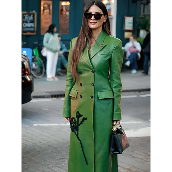 LFW 2025 Olivia Munn Green Leather Coat
