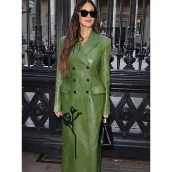 LFW 2025 Olivia Munn Green Leather Coat