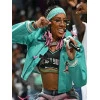 Womens Blue Leather Jacket Lil Mama WNBA Style