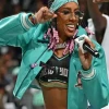 Womens Blue Leather Jacket Lil Mama WNBA Style