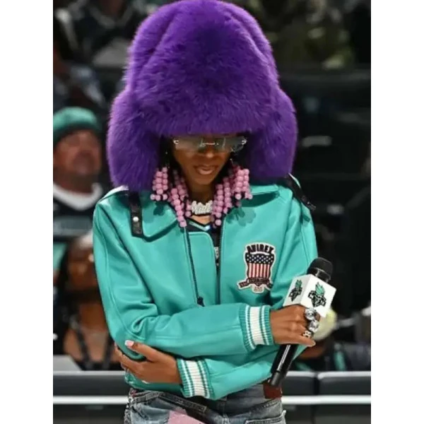 Womens Blue Leather Jacket Lil Mama WNBA Style