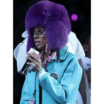 Womens Blue Leather Jacket Lil Mama WNBA Style Womens Blue Leather Jacket Lil Mama WNBA Style