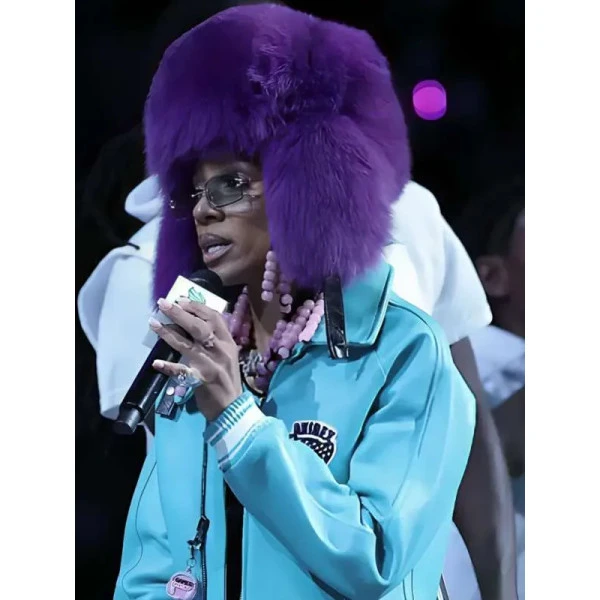 Womens Blue Leather Jacket Lil Mama WNBA Style