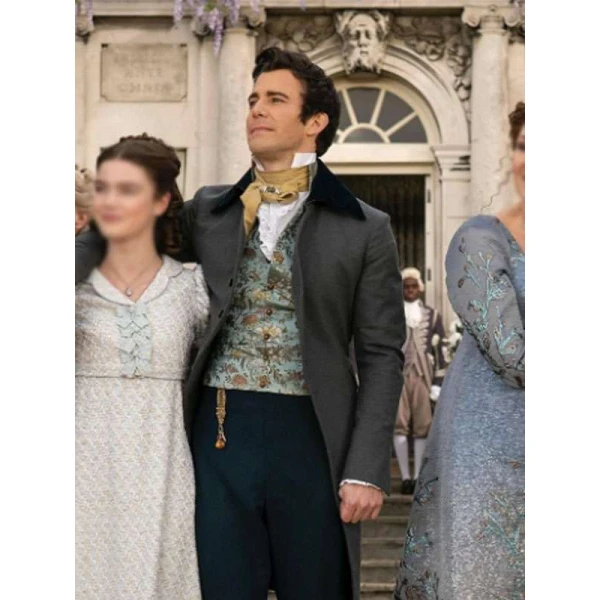 Luke Thompson Bridgerton S03 Grey Trench Coat