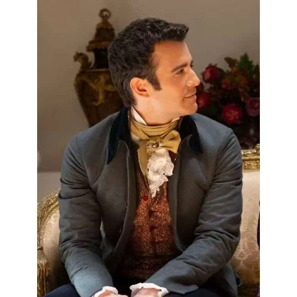 Luke Thompson Bridgerton S03 Grey Trench Coat