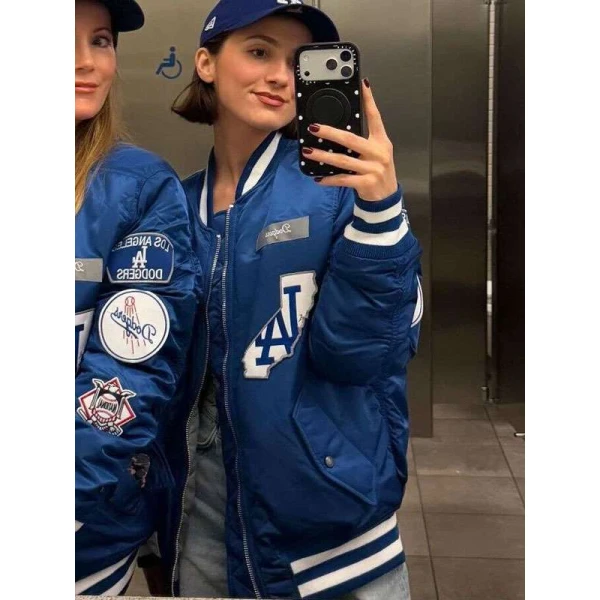 Maude Apatow World Series LA Dodgers Blue Jacket