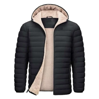 Men Black Puffer Sherpa Lined Jacket