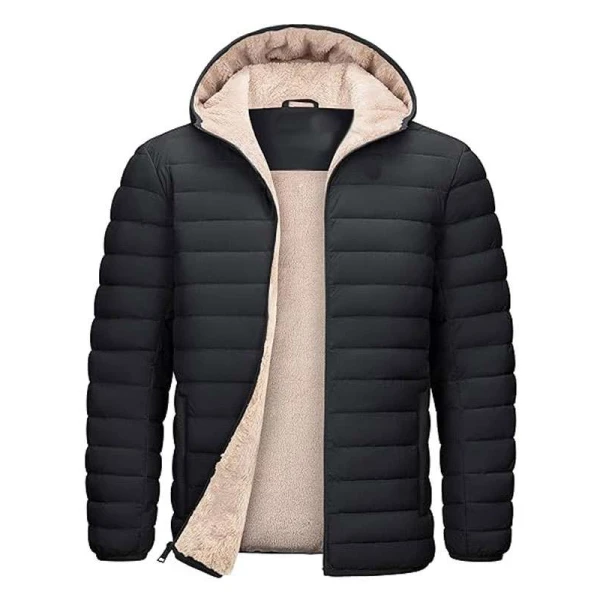 Men Black Puffer Sherpa Lined Jacket