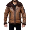 Men Brown Leather Aviator Jacket