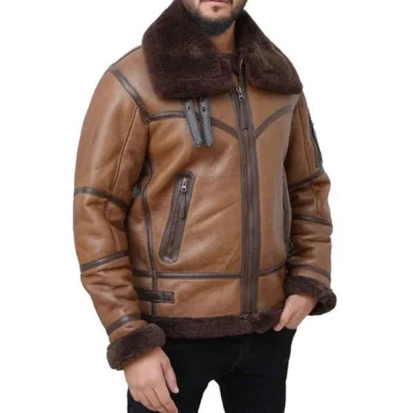 Men Brown Leather Aviator Jacket