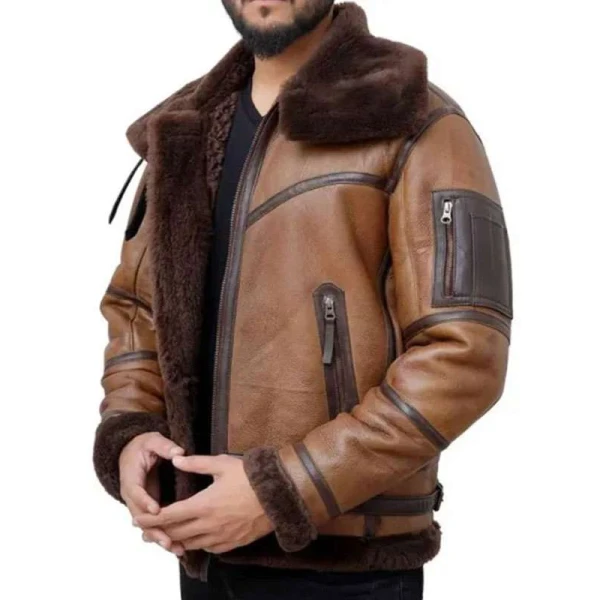 Men Brown Leather Aviator Jacket