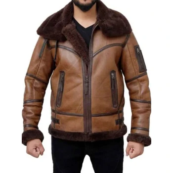 Men Brown Leather Aviator Jacket