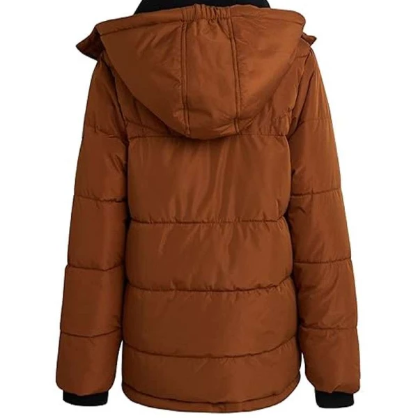 Men Brown Quilted Puffer Jacket with Hood