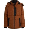 Men Brown Quilted Puffer Jacket with Hood